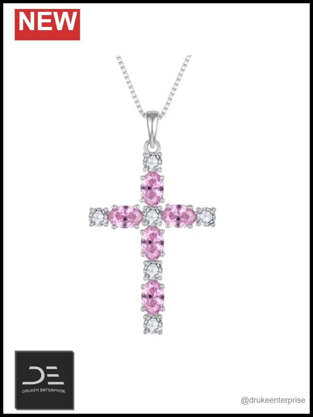 925 Sterling Silver Cross Necklace with Birthstone Pendant